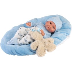 Llorens - Nico mit blauem Kissen und Teddybär