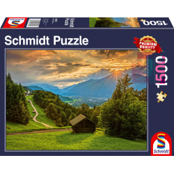 Schmidt Puzzle - Sonnenuntergang über dem Bergdorf Wamberg
