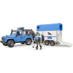 bruder 1:16 - Land Rover Defender Polizeifahrzeug, Pferdeanhänger