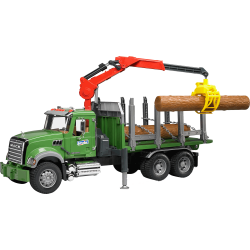 bruder - MACK Granite Holztransport-LKW mit Ladekran, Greifer und 3 Baumstämmen