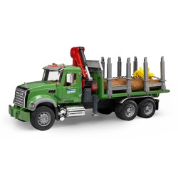 bruder - MACK Granite Holztransport-LKW mit Ladekran, Greifer und 3 Baumstämmen